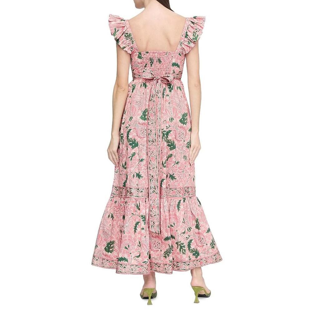 Hill House Home The Pippa Maxi Smocked Dress Rose Calico Trellis Floral Ruffle L - Picture 2 of 13